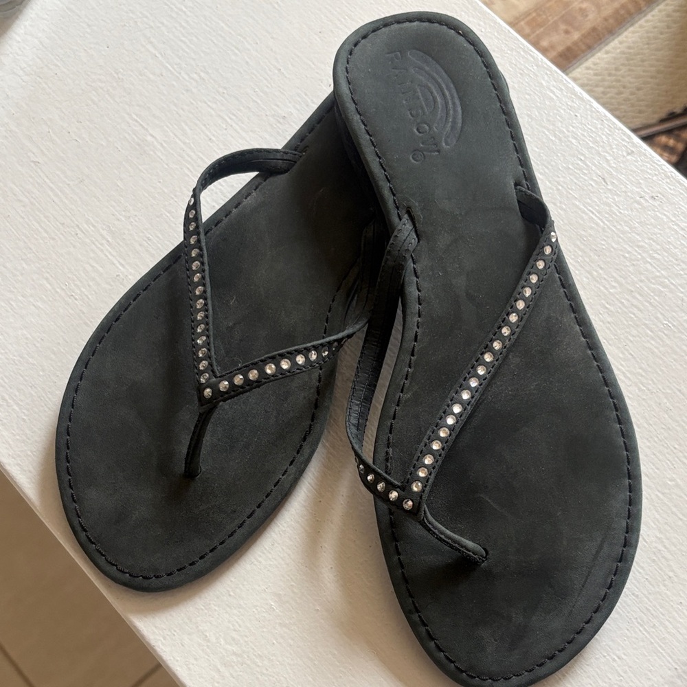 Black Rainbow Rhinestone Flip Flop Sandals